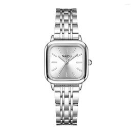 Wristwatches Fashion Square Women's Wristwatch Simple Silver Steel Strap Ladies' Watch