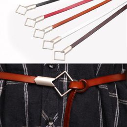 Belts Slim Cowskin Leather 105cm 1.1cm Waistband Women Solid Colour Female Fashion Lady Metal Buckle Dress Band