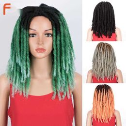 Synthetic Wigs 16 Inch Faux Locs Braiding Hair Wig Ombre Green Dreadlocks Crochet Synthetic Wigs for Black Women 230227