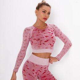 Active Shirts Yoga Tops Long Sleeves Women's Seamless Clothes Moisture Wicking Breathable Stretch Slim Sexy Fitness Sports Running