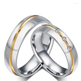 Wedding Rings Fashion Hip Simple Personality Silver Color Gold Micro Set Ring Stainless Steel Round Couple Finger Jewelry For Men Women