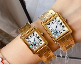 Tank and watches men Luxury women couple vintage Diamond Gold Platinum rectangle Swiss movement Precision steel strap watch fashion gift for lover