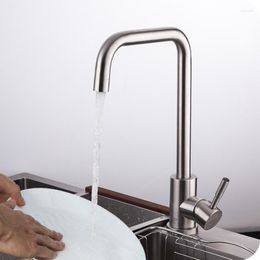 Kitchen Faucets And Cold Mixed Water Sink Faucet Copper Alloy Brushed Chrome 7-shaped Rotatable