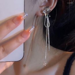 Backs Earrings Exquisite Harajuku Shiny Rhinestone Cross Star Chain Tassel Clip For Women Korean Fashion Bling Crystal Earings Jewelry