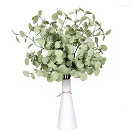 Decorative Flowers 6 Sticks Nordic Style Eucalyptus Home Decoration Artificial Dried Single Stem Green Plant Flower Arrangement Accessories