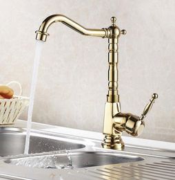 Kitchen Faucets Gold Colour Brass Faucet 360 Degree Rotation Bathroom Sink Tap Solid Basin Cold Mixer Water Taps Tgf031