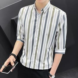 Mens Vertical Stripe Shirt Men Summer Casual Shirts Long Sleeve Thin Breathe Korean Fashion Clothing Men Streetwear Tops