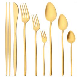 Flatware Sets Matte Gold Dinnerware Cutlery Set Stainless Steel Tableware Home Dinner Fork Tea Spoon Dessert Knife Kitchen