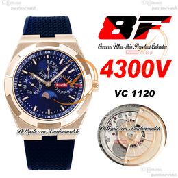 8F Overseas Perpetual Calendar Moonphase 4300V A1120 Automatic Mens Watch Rose Gold Blue Stick Dial Rubber Strap Super Version Edition Puretime H8