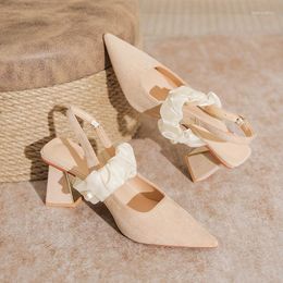 Sandals 2023 Sexy Pointed Toe Ankle Straps Women Summer Leather Sandal Warp Matching Elegant Slingbacks Shoes Luxury Design Pumps