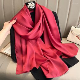 Scarves 180 90cm Women Summer Solid Color Silk Scarf Fashion Quality Soft Female Foulard Beach Shawl Square Bandana