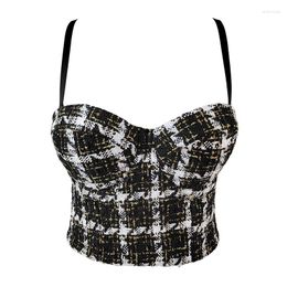 Women's Tanks Houndstooth Underwire Crop Top Push Up Bra To Wear Out Lim Was Thin Sports Summer Camisole 2023 Camis