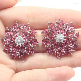 Stud Earrings 24x24mm Lovely Cute Pink Raspberry Rhodolite Garnet London Blue Topaz White CZ 925 Solid Sterling Silver