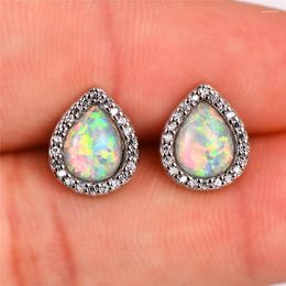 Stud Earrings Boho Fashion Female Small Silver Colour Blue White Fire Opal Vintage Wedding For Women