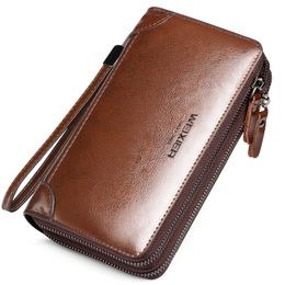 Men's wallet long wallet wallet leather first layer cowhide wallet men's zipper youth business clutch