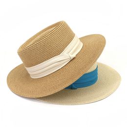 Flat Concave Top Paper Straw Hat Spring Summer Women Men Wide Brim Beach Sun Hat Boater Style Fedora Party Cap Sombrero Hombre