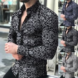 Men s Dress Shirts Shirt Casual Printing Long Sleeve Clothing Social For Men Cloths Business Tops In Single Row Button 230707