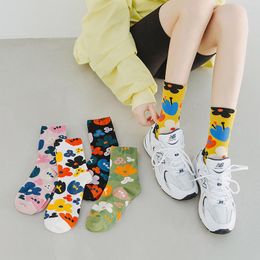 Women Socks Fashion Women's Flower Pattern Print Ins Style Short Art Printed Cute Funny Calcetines De La Mujer