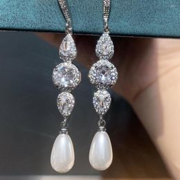 Stud Earrings CANPEL 2023 Fashion Crystal Zircon Long Pearl Tassel Drop For Women Wedding Party Trendy Dangle