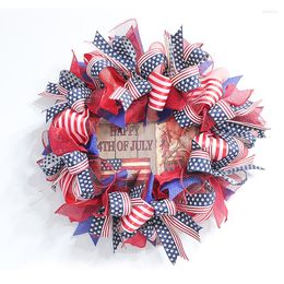 Decorative Flowers Christmas For Cemetery Independence Day Wreath 4 Of July Patriotic With Red White Decor Flocked