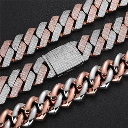 20mm Flip Buckle Three Row Zircon Two-color Rhombus Iced Out Cuban Chain Thick Hip Hop Necklace