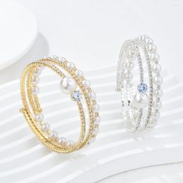 Bangle Fashion Bride Pearl Zircon Crystal For Women Multilayer Rhinestonel Bracelets&Bangles Weddings Party Jewellery Gift