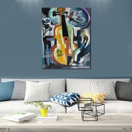 Abstract Landscape Oil Painting on Canvas Composition with Violin Souza Cardoso Artwork Contemporary Wall Decor