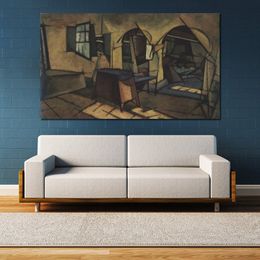 Contemporary Abstract Oil Painting on Canvas The Kitchen in The House Manhaus Souza Cardoso Artwork Vibrant Art for Home Decor