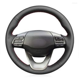 Steering Wheel Covers Hand-stitched Black Leather Car Cover For Kona 2023