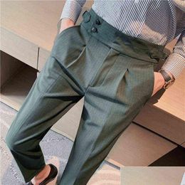 Men'S Pants 2022 Dress Men British High Waist Straight Social Trousers Belt Pant Italian Mens Formal Pantalones L220702 Drop Deliver Dhyxb