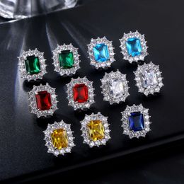 Cute Prong Zircon Square Earrings Studs Stud Earring Colorful High Quality in Whit Gold for Women Girls Aesthetic Iced Out Cz Cubic Zirconia Piercing Ear Ring Jewelry