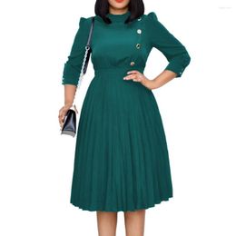 Casual Dresses Plus Size Elegant Women Summer Autumn Button Sequined Draped Dress Fashion Pleated Office Lady Clothes