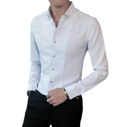 Men's Dress Shirts Pure Color Business Shirt Men Clothing Black White Wine Red Slim Fit Longsleeved Tuxedo Tops Homme 5XLS 230707