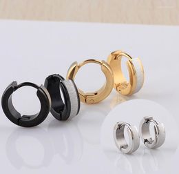 Hoop Earrings Fashion Small Pendientes Color Gold Black Stainless Steel Wire Drawing Surface Huggie Brincos Jewelry