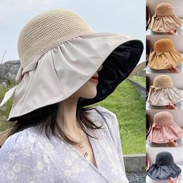 Wide Brim Hats Big-Brimmed Fisherman's Hat Sun Block Cap UV Black Glue Hollow Top Face Beach Straw