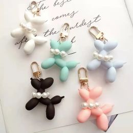 Fashion Cute Pearl Puppy Keychain Pendant Creative Resin Cartoon Dog Bag Car Keychains Jewelry School Backpack Decoration Accessories