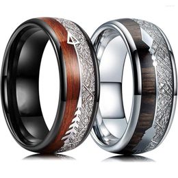 Wedding Rings Fashion 8mm Vking Arrow Stainless Steel Inlay Koa Wood Meteorite Sticker Promise For Men Women Band Jewellery