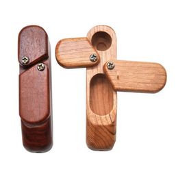 Wholesale Portable Herb Wooden Smoking Pipes with Swivel Lid Storage Box Creative Mini Foldable Cover Wood Smoke Pipe Bongs Tobacco Cigarette Holder CPA5743 0531