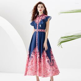 Casual Dresses Women Printed Party Dress 2023 Sexy Bohemian Sundress Sleeveless Belted Vintage Maxi Robe Oversized