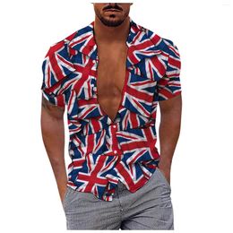 Men's Casual Shirts Summer Independence Day Style Printed Short Sleeve Shirt Fashion Lapel Hawaii Custom Vintage Oversized Blouse