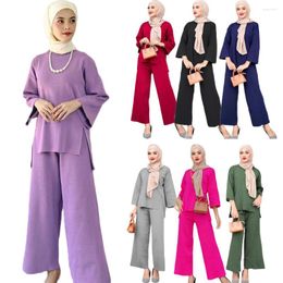 Ethnic Clothing Loose Casual Sweater Top Trousers Fashion Suit Malaysia Muslim Womens Two Peice Sets Spring Autumn Knitted Pants Set