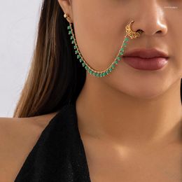 Dangle Earrings Nose Chain Women Boho Ethnic Black Blue Beads Non Piercing Nostril Ring Ear Tassel Party