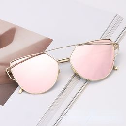 Sunglasses Cat Eye Vintage Rose Gold Mirror Womans Metal Reflective Flat Lens Tourism Multicolor Style 230707