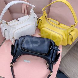 Miu Nappa Leather Pocket Bag Women Designer Black White Yellow Motorcycle Hobo Tote Hardware Zipper Closure Locomotive Underarm Shoulder Bags Purse