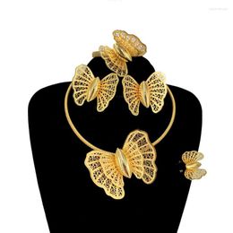 Necklace Earrings Set Woman Jewellery Butterfly 24K Big Earring Ring Bracelet Fashion Trend Clothing FHK13569