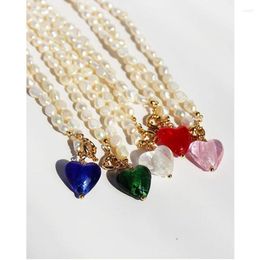 Pendant Necklaces Minar Dainty Oval Freshwater Pearl Beaded Choker For Women Blue Green Red Glass Love Heart Wedding Jewelry