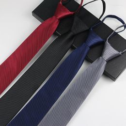 Bow Ties 45 7cm Men's Business Dress Fashion Black White Grey Soild Colour Polyester Lazy Zipper Tie Wedding Uniform Shirt Accessories