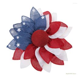 Decorative Flowers QX2E Independence Day Artificial Wreath Red White Blue Patriotic Ornament For Memorial Decoration