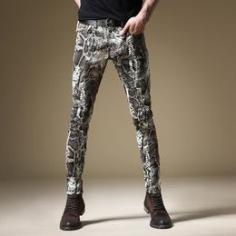 Men's Jeans Light Luxury Mens Street Fashion Snake Skin Print Stretch Korea Version Slimfit Hip Hop Denim Pants Trendy Casual 230707