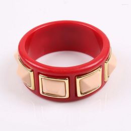 Bangle Colorful Punk Stud Spike Resin Red Sex Bracelets Pyramid Design Beads Multi Layers Gold Color Crystal Alloy Metal Jewelry